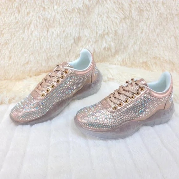 Cape Robbin Rose Gold Low Top Iridescent Rhinestone Lace Up Sneakers - Picture 4 of 9